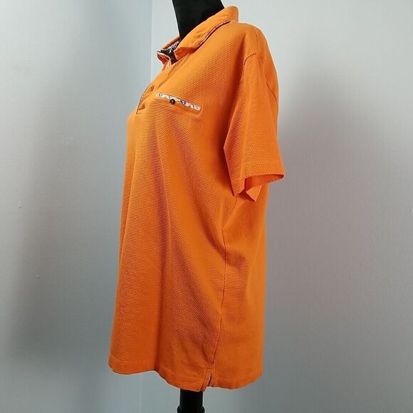 Visconti Black 1/4 Button Polo Shirt Mens XL Orange w/ Print Jacquard Interlock - Picture 3 of 7
